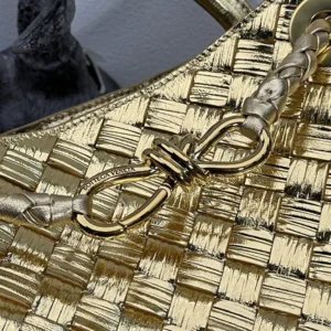 Bottega Veneta Women Small Andiamo Handle Bag in Intrecciato Leather-Gold