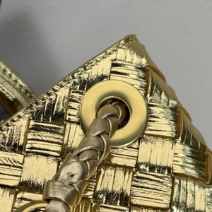 Bottega Veneta Women Small Andiamo Handle Bag in Intrecciato Leather-Gold