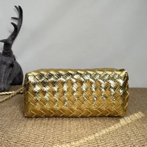 Bottega Veneta Women Small Andiamo Handle Bag in Intrecciato Leather-Gold