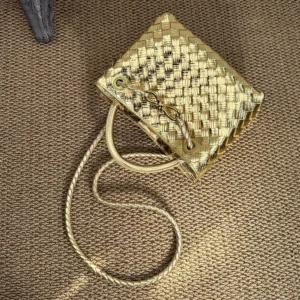 Bottega Veneta Women Small Andiamo Handle Bag in Intrecciato Leather-Gold