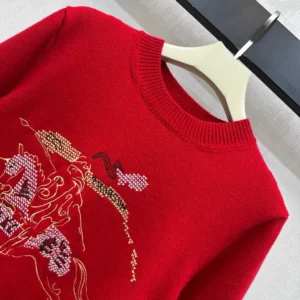 Burberry Women Cross Stitch EKD Wool Cashmere Sweater-Red 81185951