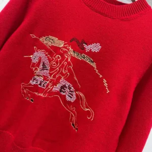 Burberry Women Cross Stitch EKD Wool Cashmere Sweater-Red 81185951