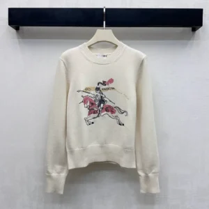 Burberry Women Cross Stitch EKD Wool Cashmere Sweater-White 81225531