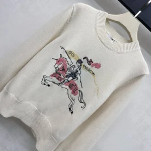 Burberry Women Cross Stitch EKD Wool Cashmere Sweater-White 81225531