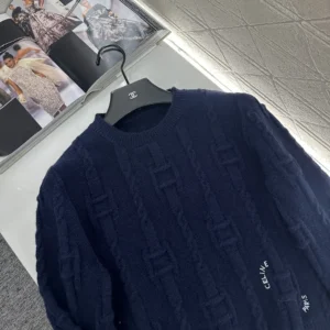 Celine Men Crewneck Sweater In Chains Cashmere-Navy RY0MF0Y51