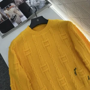 Celine Men Crewneck Sweater In Chains Cashmere-Yellow RY0MF0Y51
