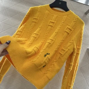 Celine Men Crewneck Sweater In Chains Cashmere-Yellow RY0MF0Y51