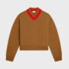 Celine Men V-Neck Sweater in Cashmere-Brown RY0RC0V09