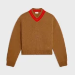 Celine Men V-Neck Sweater in Cashmere-Brown RY0RC0V09