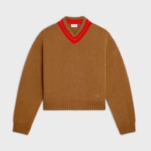 Celine Men V-Neck Sweater in Cashmere-Brown RY0RC0V09