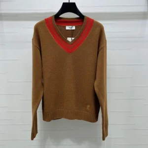 Celine Men V-Neck Sweater in Cashmere-Brown RY0RC0V09