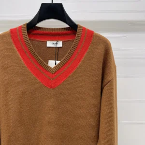 Celine Men V-Neck Sweater in Cashmere-Brown RY0RC0V09