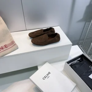 Celine Unisex Adam Loafer In Suede Calfskin-Chocolate 365167029C