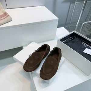 Celine Unisex Adam Loafer In Suede Calfskin-Chocolate 365167029C