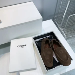 Celine Unisex Adam Loafer In Suede Calfskin-Chocolate 365167029C