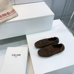 Celine Unisex Adam Loafer In Suede Calfskin-Chocolate 365167029C