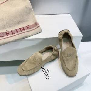 Celine Unisex Adam Loafer In Suede Calfskin-Natural 365167029C