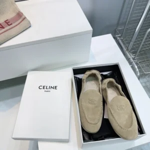 Celine Unisex Adam Loafer In Suede Calfskin-Natural 365167029C