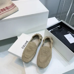 Celine Unisex Adam Loafer In Suede Calfskin-Natural 365167029C