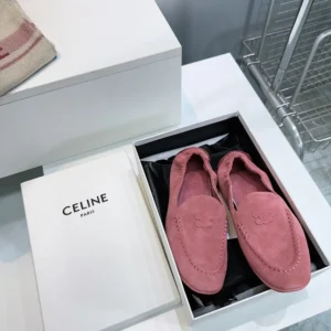 Celine Unisex Adam Loafer In Suede Calfskin-Pink 365167029C