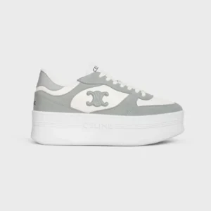 Celine Women Block Wedge Sneaker With Triomphe Patch In Calfskin And Suede Calfskin-Gray