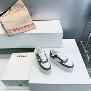 Celine Women Block Wedge Sneaker With Triomphe Patch In Calfskin And Suede Calfskin-Gray