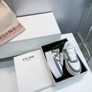 Celine Women Block Wedge Sneaker With Triomphe Patch In Calfskin And Suede Calfskin-Gray