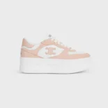 Celine Women Block Wedge Sneaker With Triomphe Patch In Calfskin And Suede Calfskin-Pink