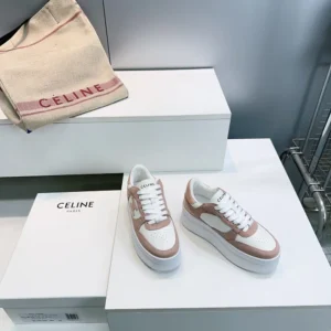 Celine Women Block Wedge Sneaker With Triomphe Patch In Calfskin And Suede Calfskin-Pink