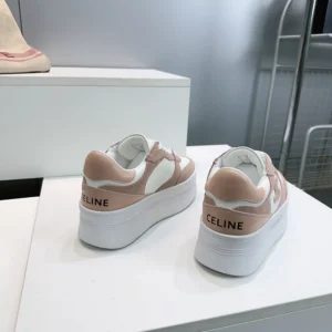 Celine Women Block Wedge Sneaker With Triomphe Patch In Calfskin And Suede Calfskin-Pink