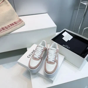 Celine Women Block Wedge Sneaker With Triomphe Patch In Calfskin And Suede Calfskin-Pink