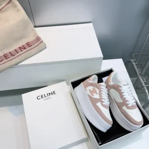 Celine Women Block Wedge Sneaker With Triomphe Patch In Calfskin And Suede Calfskin-Pink