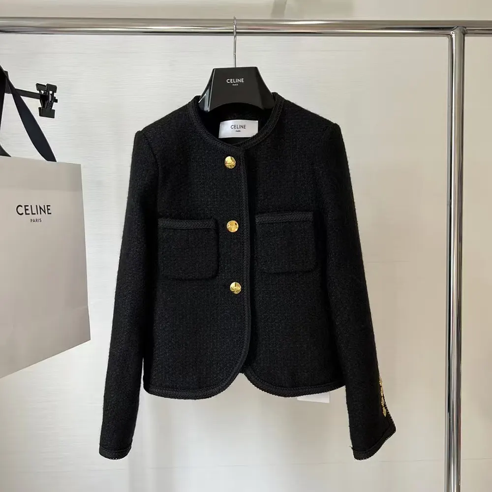 Celine Women Classic Chasseur Jacket in Boucle Tweed-Black