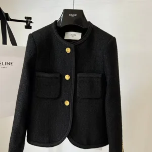 Celine Women Classic Chasseur Jacket in Boucle Tweed-Black