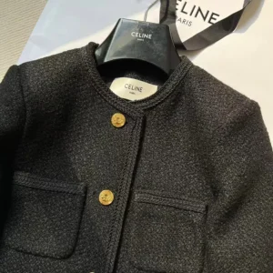Celine Women Classic Chasseur Jacket in Boucle Tweed-Black