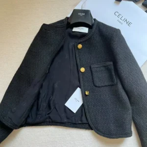 Celine Women Classic Chasseur Jacket in Boucle Tweed-Black