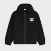 Celine Women Hooded Cardigan In Ribbed Wool-Black RY0JF0ZTQ