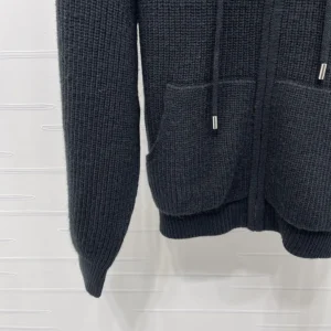 Celine Women Hooded Cardigan In Ribbed Wool-Black RY0JF0ZTQ