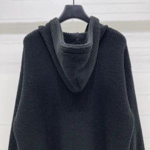 Celine Women Hooded Cardigan In Ribbed Wool-Black RY0JF0ZTQ