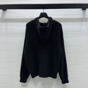 Celine Women Hooded Cardigan In Ribbed Wool-Black RY0JF0ZTQ