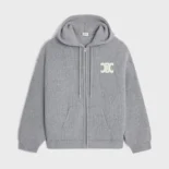 Celine Women Hooded Cardigan In Ribbed Wool-Grey RY0JF0ZTQ