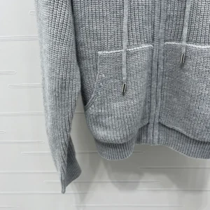 Celine Women Hooded Cardigan In Ribbed Wool-Grey RY0JF0ZTQ