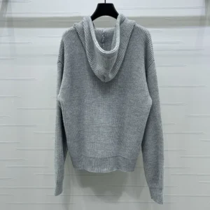 Celine Women Hooded Cardigan In Ribbed Wool-Grey RY0JF0ZTQ