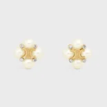 Celine Women Les Perles Celine Studs in Strass esin Pearls and Brass with Gold Finish