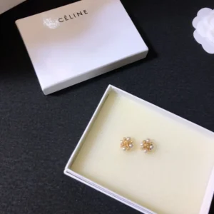Celine Women Les Perles Celine Studs in Strass esin Pearls and Brass with Gold Finish