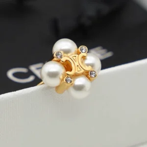 Celine Women Les Perles Celine Studs in Strass esin Pearls and Brass with Gold Finish