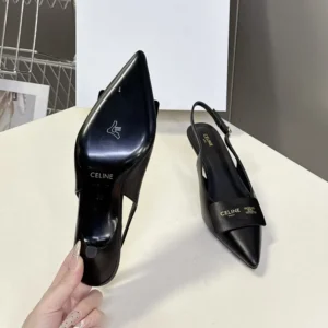 Celine Women Signature-Slingback With Label In Lambskin-Black 366415268C