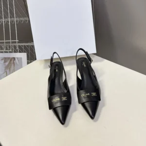 Celine Women Signature-Slingback With Label In Lambskin-Black 366415268C