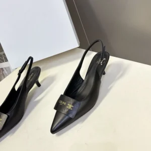 Celine Women Signature-Slingback With Label In Lambskin-Black 366415268C