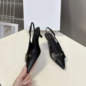 Celine Women Signature-Slingback With Label In Lambskin-Black 366415268CCeline Women Signature-Slingback With Label In Lambskin-Black 366415268C